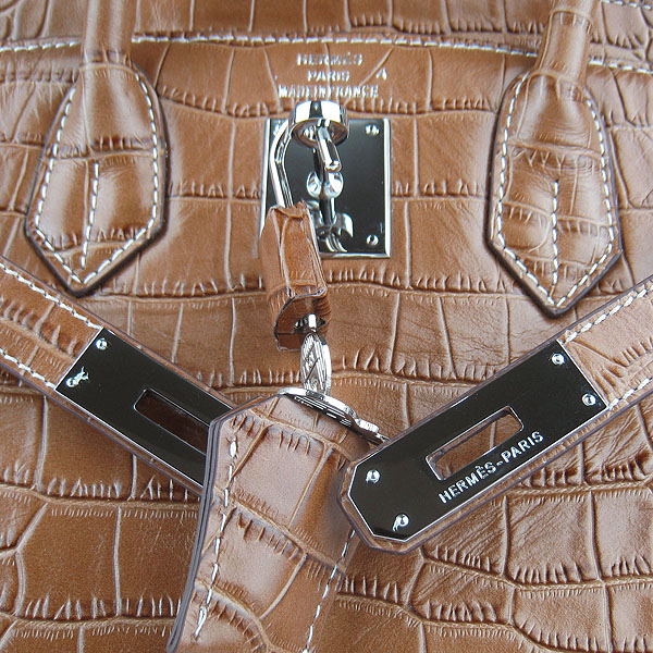 Replica Hermes Birkin 35cm Crocodile Veins Bag Light Coffee 6088 On Sale - Click Image to Close